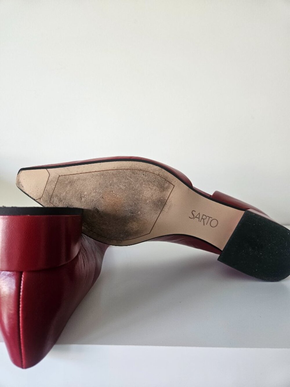 Franco Sarto Red Leather Pointed Toe Block Heel Pumps, Size 7.5 - Picture 6 of 12